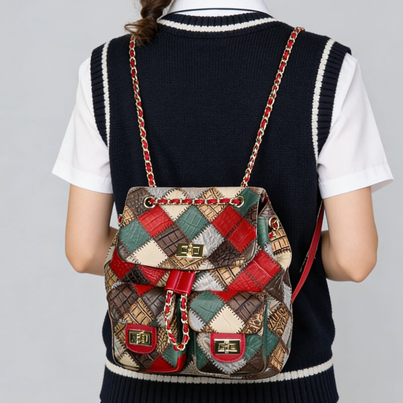 patchwork rucksack leder