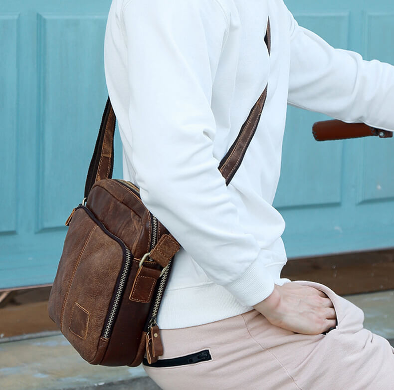 vintage umhängetasche leder braun