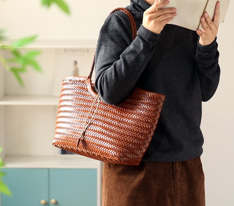 schultertasche geflochten leder