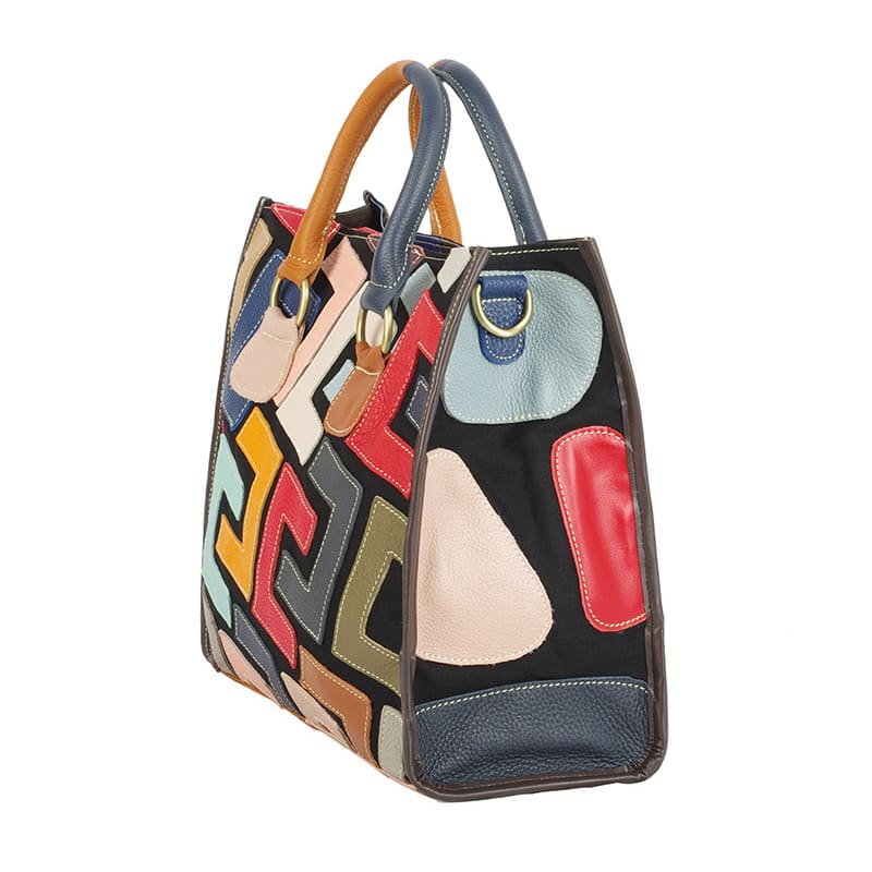 umhängetasche damen canvas leder bunt