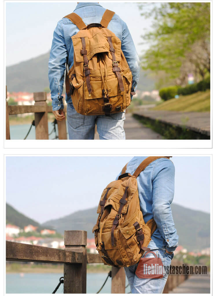 rucksack segeltuch leder
