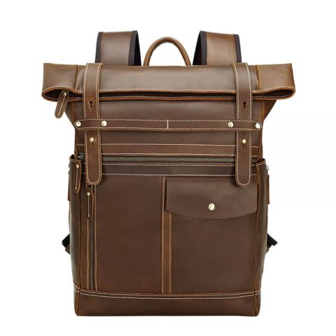 Vintage Rucksack Herren Leder braun mit Laptopfach für Reisen uns Business