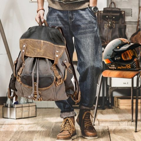Retro Rucksack Canvas Segeltuch Herren Vintage Segeltuchtasche