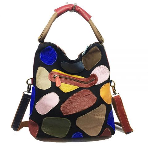 Damen Schultertasche Leder bunt Handtasche Umhängetasche