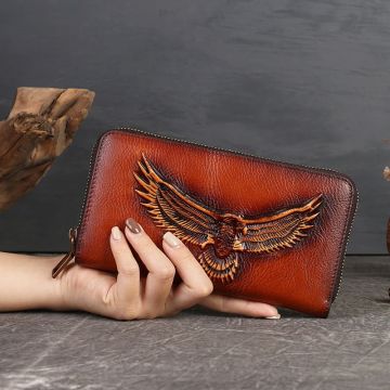 Adler Geldbörse Leder lang Portemonnaie mit Reißverschluss und Münzfach