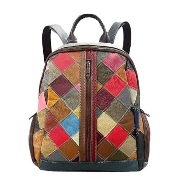 Rucksack Damen bunt mit Reißverschluss Leder Patchwork