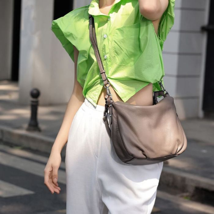 Umhängetasche Damen Leder Schultertasche Unterarmtasche mit 2 Riemen für Alltag
