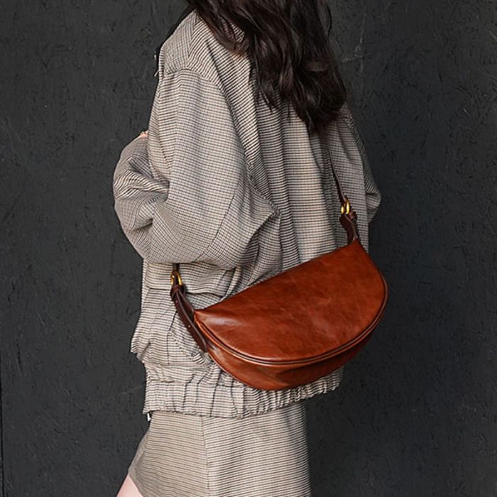 Damen Umhängetasche Vintage Leder kleine Schultertasche mit Reißverschluss