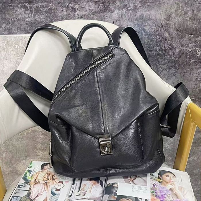 Damen Rucksack Leder schwarz Mittelgroß Tagesrucksack mit Reißverschluss