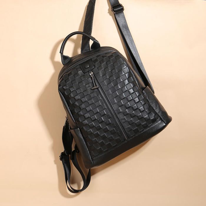elegant Rucksack Schachbrettmuster Damen schwarz weiches Leder
