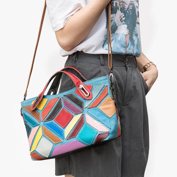 Damen Handtasche aus Leder zum Umhängen bunte Umhängetasche