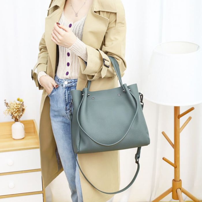 Schultertasche Damen Leder Umhängetasche mit Henkel Handtasche