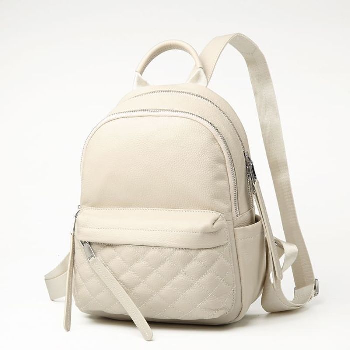 eleganter Rucksack Damen weiches Leder für Alltag schwarz und weiß
