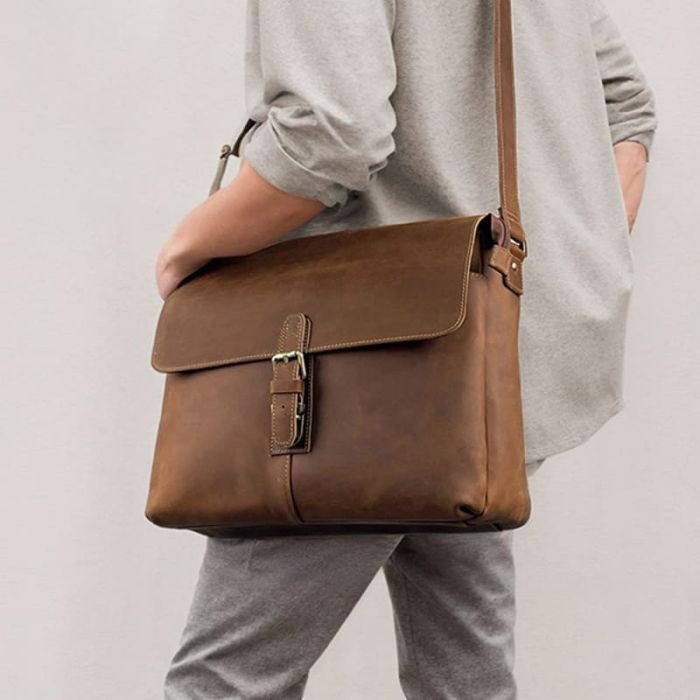 Umhängetasche Herren Leder Vintage Kuriertasche Businesstasche Aktentasche A4 Ordner