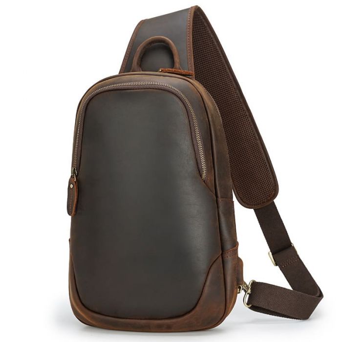 braune Brusttasche Leder Brustbeutel für Herren Vintage