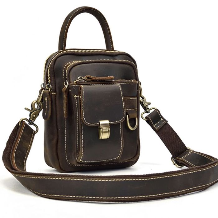 braune Hüfttasche Leder Gürteltasche für Herren Umhängetasche mit Griff