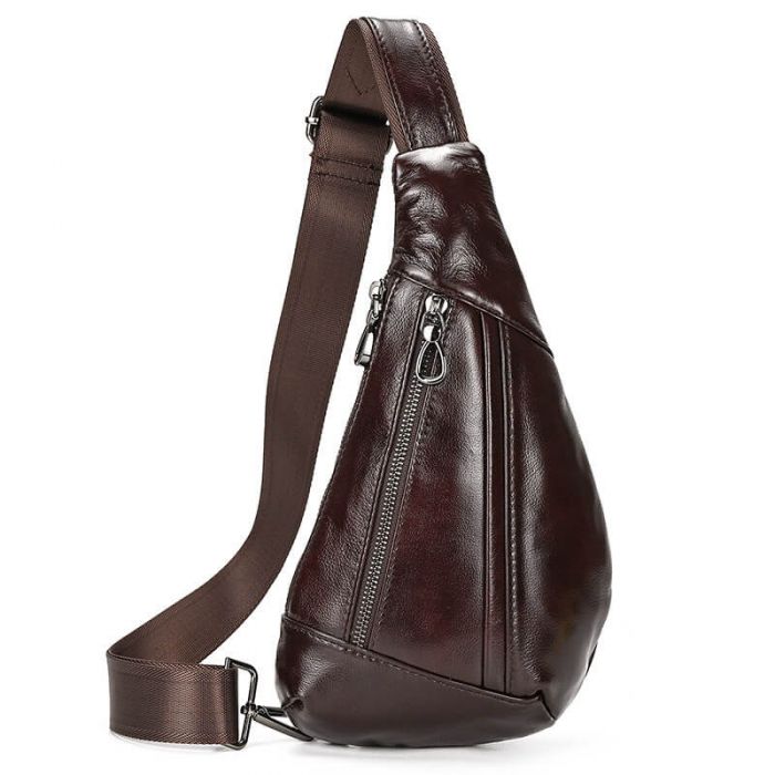 brauner Brustbeutel Leder für Herren Vintage Brusttasche