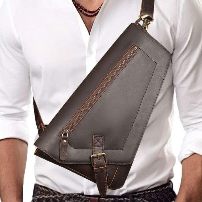 brauner Brustbeutel Leder Brusttasche für Herren Umhängetasche