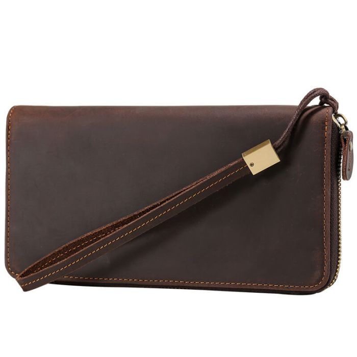 lange Geldbörse Herren Leder Vintage Portemonnaie Münzfach Clutch mit Handschlaufe