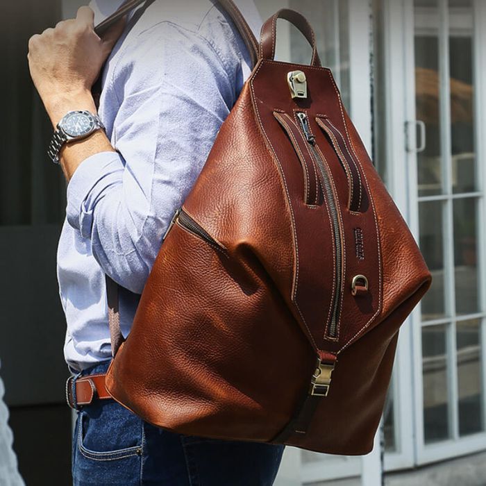 Vintage Rucksack Herren Leder braun mit Laptopfach und Zahlenschloss