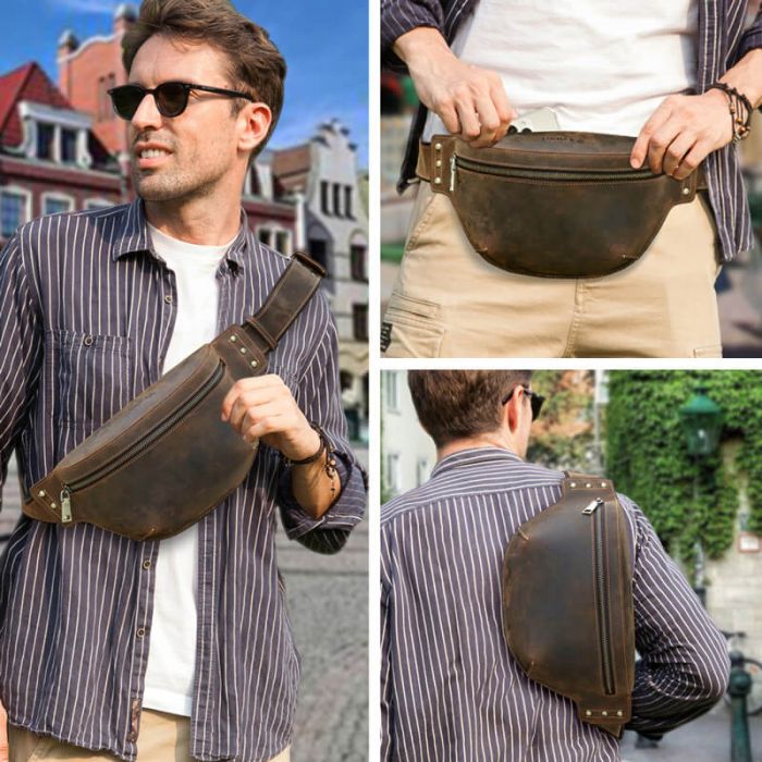 retro Hüfttasche Leder Bauchtasche Herren Vintage