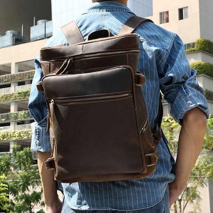 Vintage Leder Rucksack Herren groß braun für Reisen mit Laptopfach