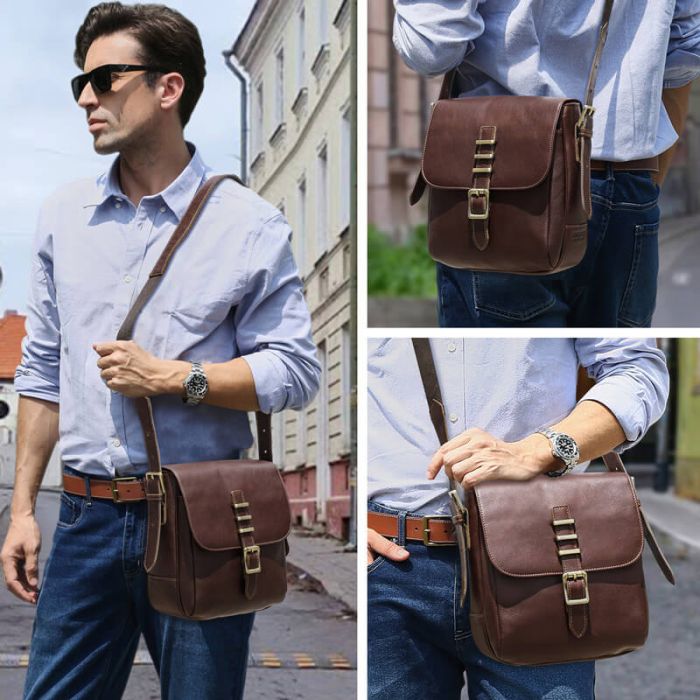 kleine Umhängetasche Herren Leder Tasche Männer Vintage Braun