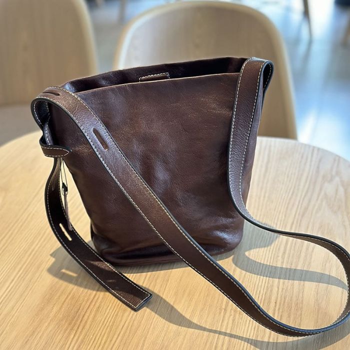 Vintage Umhängetasche Damen weiches Leder breiter Gurt