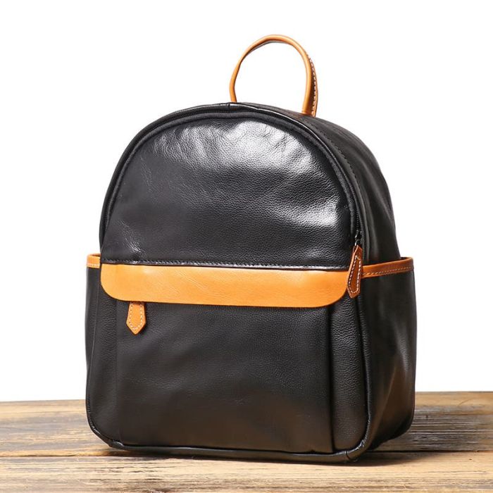 Vintage Rucksack aus Leder Damen für Alltag schwarz und grün