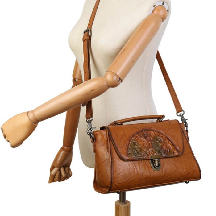Vintage Damen Umhängetasche klein Handtasche Leder retro