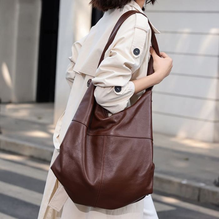 große Damen Schultertasche Leder Umhängetasche für Freizeit