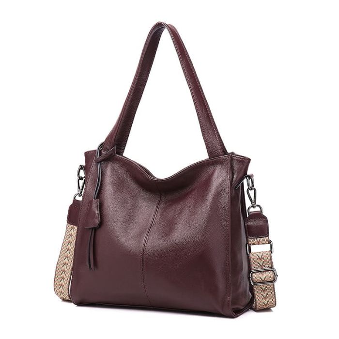 weiches Leder Damen Schultertasche große Umhängetasche mit breitem Gurt