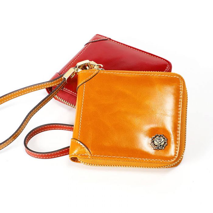 Geldbörse Damen Leder mit Reißverschluss Portemonnaie Kleinformat RFID Schutz