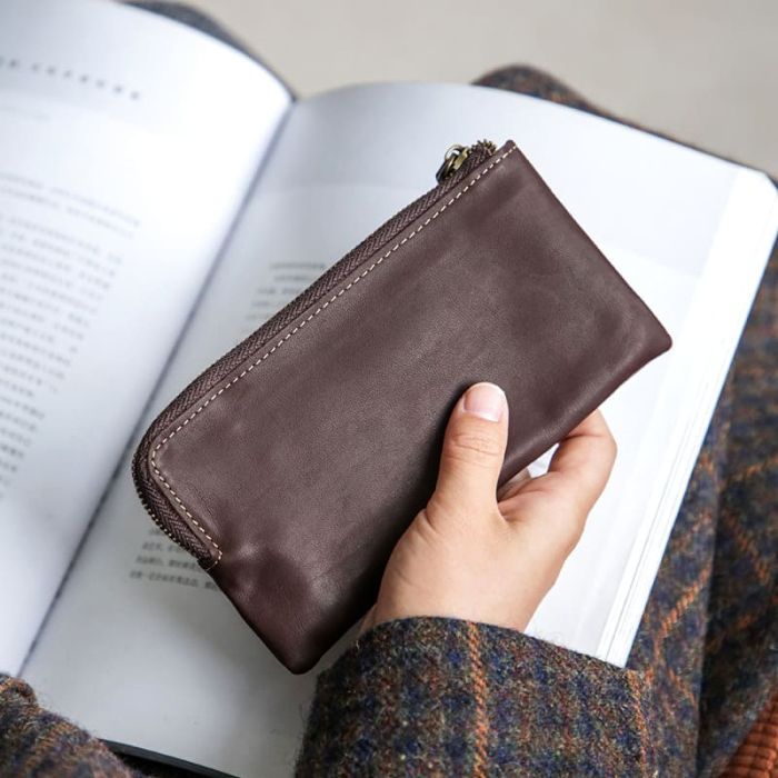 Leder Geldbörse Damen Clutch Portemonnaie lang mit Reißverschluss