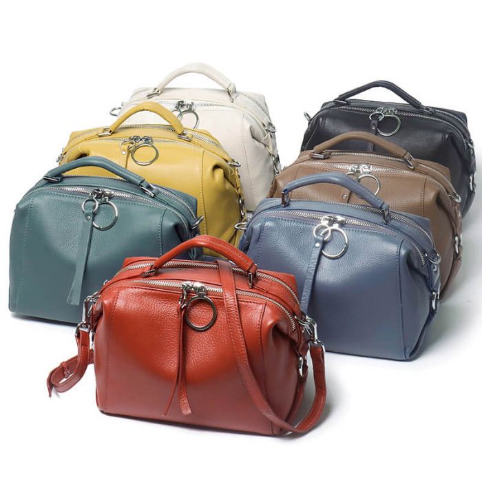 moderne Handtasche Leder Umhängetasche in 7 Farben mit breitem Gurt