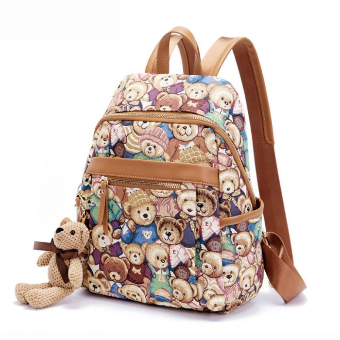 modern Damen Rucksack Canvas mit Bären für Freizeit