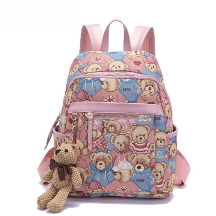 modern Damen Rucksack Canvas mit Bären für Freizeit