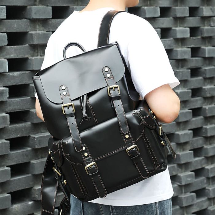 Retro Leder Rucksack Herren große Laptoptasche Braun Vintage