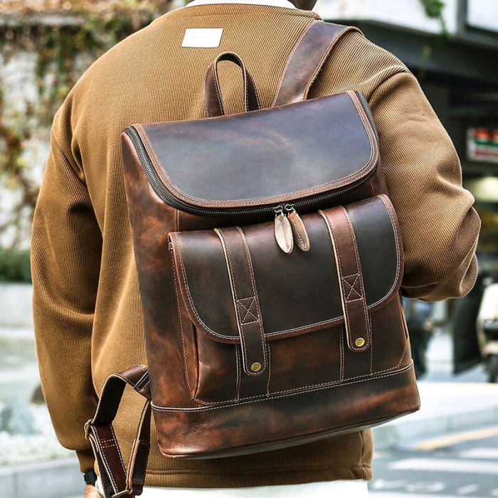 Vintage Leder Rucksack Herren mit Laptopfach große Laptoptasche Braun Reiserucksack