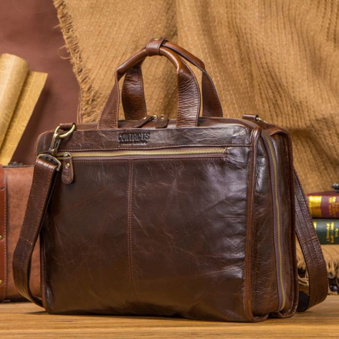 Bussinesstasche Herren Leder braun Aktentasche Vintage mit Laptopfach und Kartenfächern