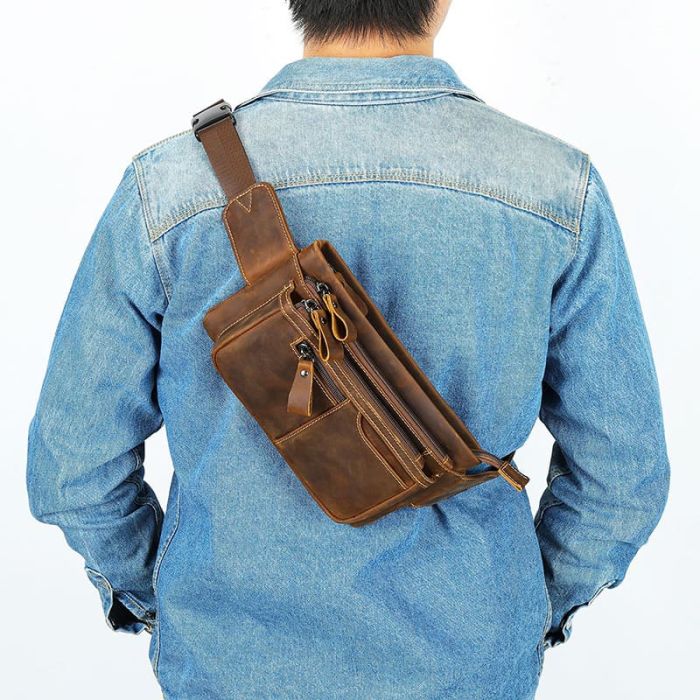 Hüfttasche Vintage Herren Leder Brusttasche mit Reißverschluss