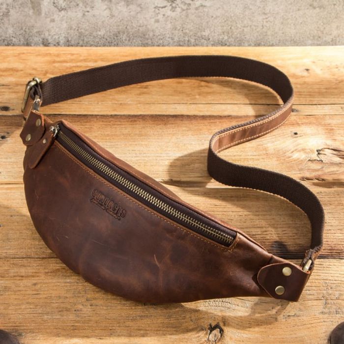 braune Hüfttasche Herren Leder Bauchtasche Vintage