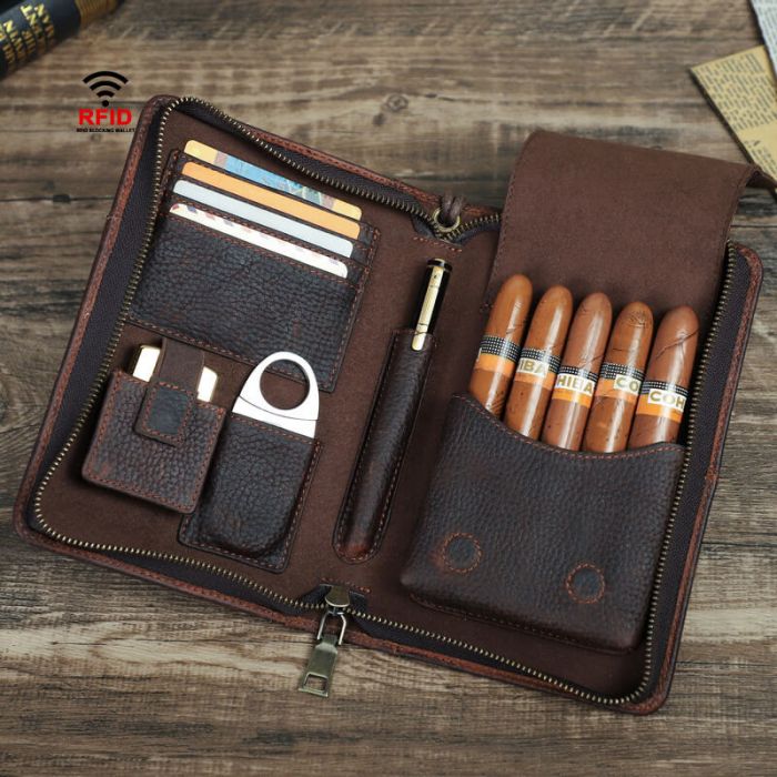 Herren Clutch Leder Handtasche mit Zigarre Fach und Kartenfächer