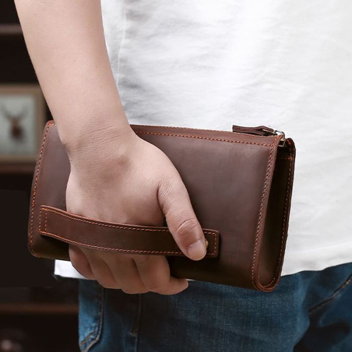 Herren Leder Clutch Geldbörse Vintage mit Kartenfächern
