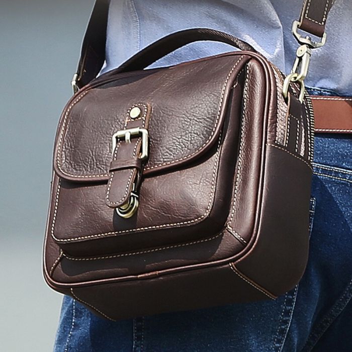 Vintage kleine Herren Umhängetasche Leder braun