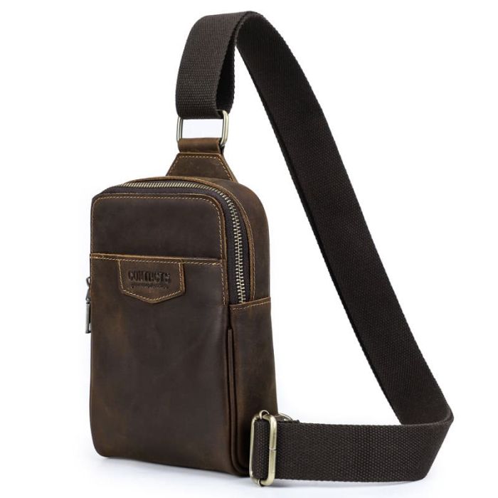 Herren Brusttasche Leder Brustbeutel kleine Umhängetasche klein