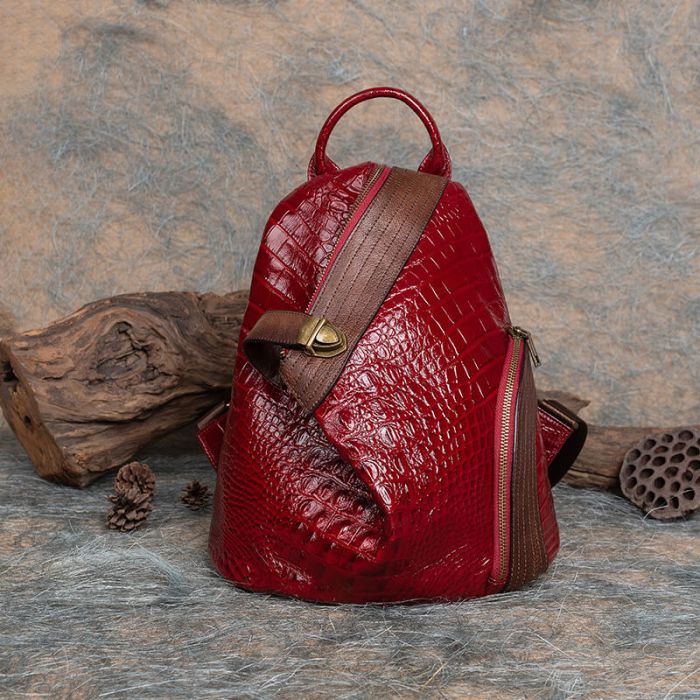 Vintage Rucksack Damen Leder mit Kroko Optik