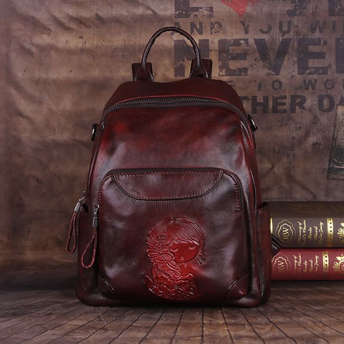 Rucksack Damen Leder Vintage für Alltag