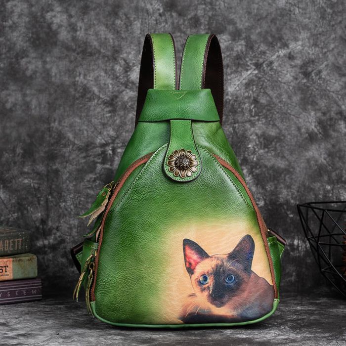 Vintage Rucksack Damen Leder für Alltag mit Reißverschluss