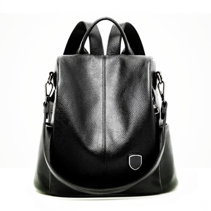 Damen schwarz Leder Rucksack schultertasche Kombi 2in1